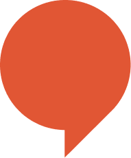 A solid orange speech bubble with a small tail pointing downward-left.