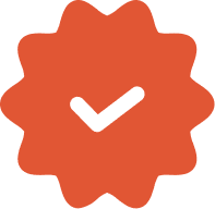 Verified badge icon: orange starburst shape with white checkmark in center